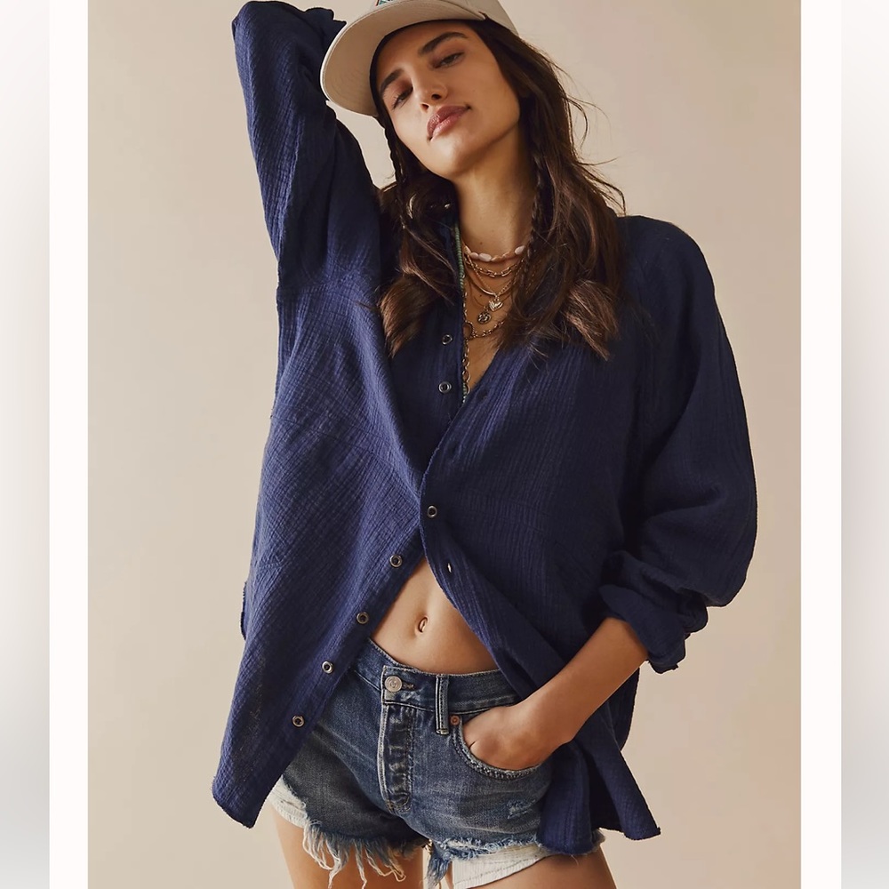 Free People Summer Daydream Buttondown in Indigo M